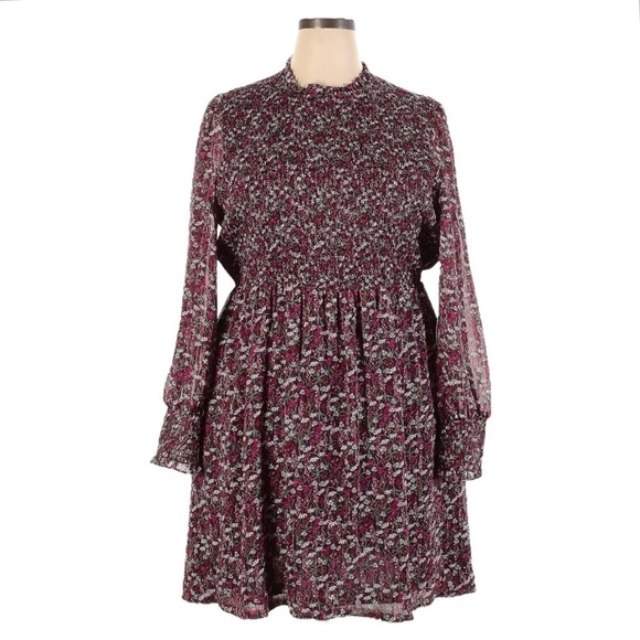 Draper James RSVP NWT XXL Purple Floral Smocked Chiffon Dress L/S Metallic - Picture 1 of 12